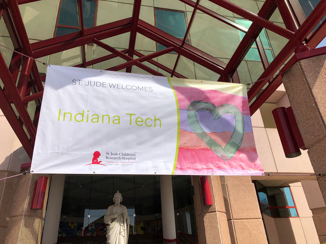 Banner welcoming Indiana Tech to Saint Judes